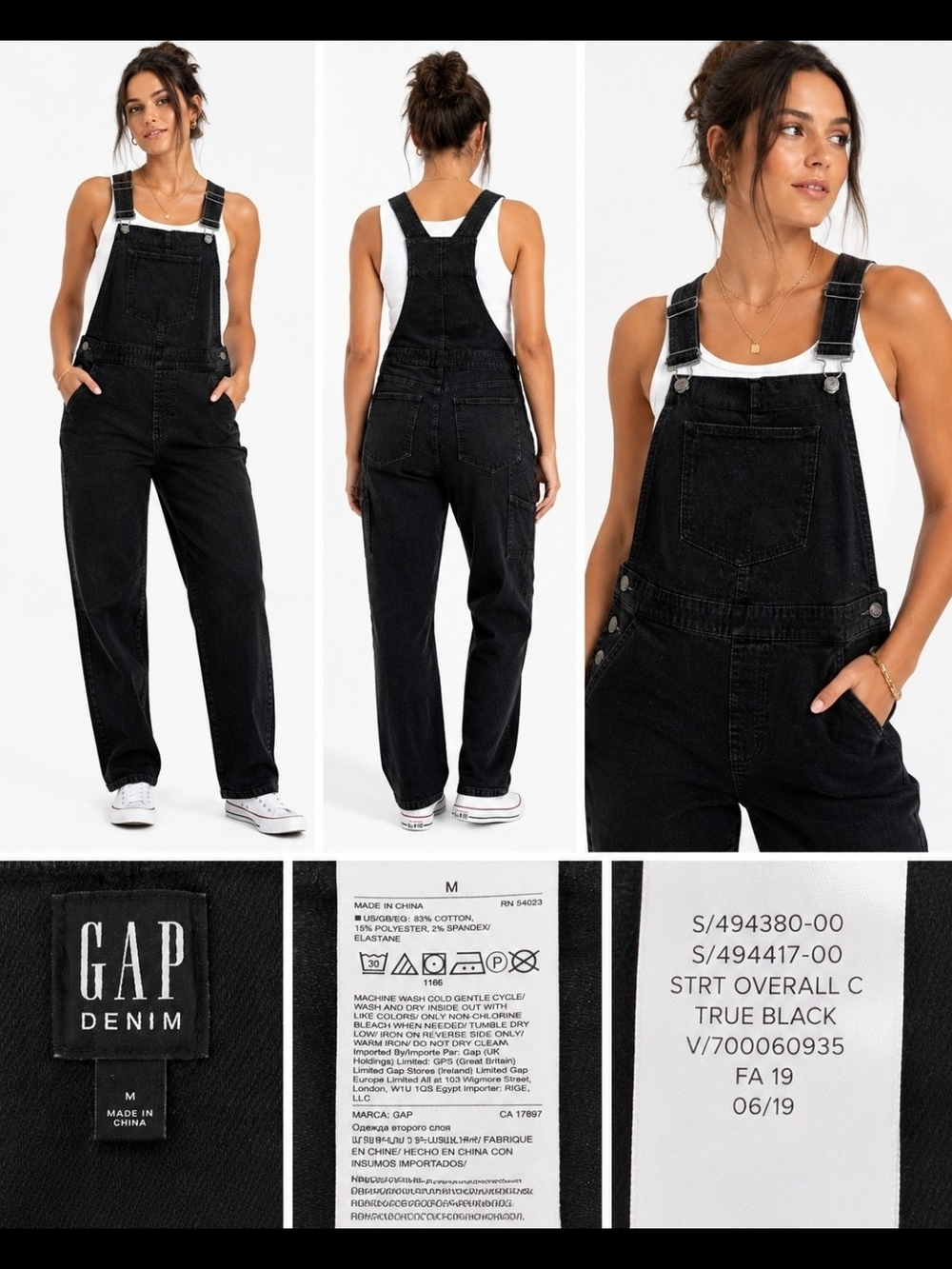 Gap Black Corduroy Straight Leg Overalls Size Medium